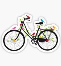 Old vintage bicycle with flowers and birds Sticker