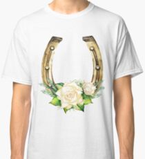 Aquarell Hufeisen in goldener Farbe mit weißen Rosen Design Classic T-Shirt