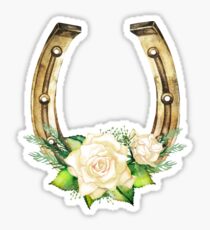 Watercolor horseshoes in golden color with white roses design Sticker