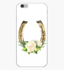 Watercolor horseshoes in golden color with white roses design iPhone Case
