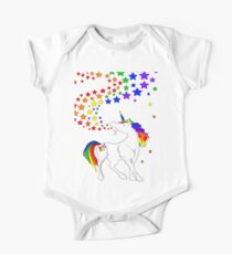 Gay Pride Unicorn Spewing Rainbows & Stars Short Sleeve Baby One-Piece