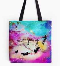 Never Grow Up Peter Pan Nebula Tote Bag