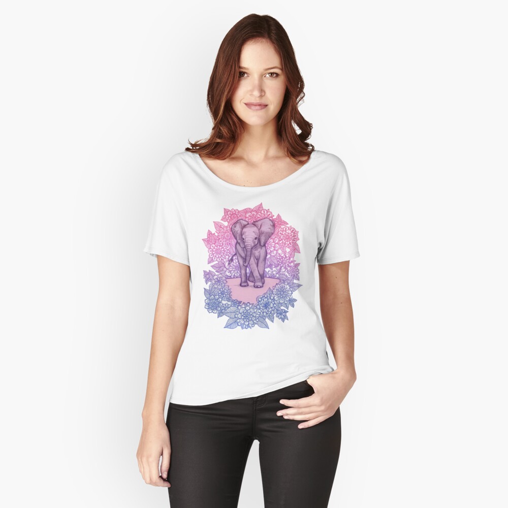 Niedlicher Baby-Elefant in rosa, lila und blau Loose Fit T-Shirt