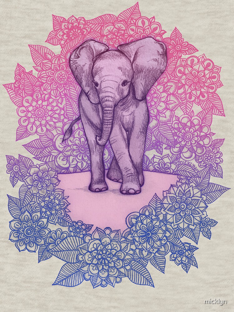 Niedlicher Baby-Elefant in rosa, lila und blau von micklyn