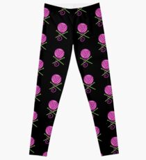DANGEROUS knitter! Knitting wool ball and Needles crossbones in purple Leggings