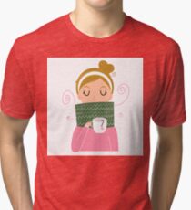Beautiful Girl holding Tea vector Illustration Tri-blend T-Shirt