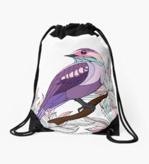 Purple bird vector illustration print Drawstring Bag