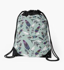 Colorful tribal feathers on mint background. Vector illustration print Drawstring Bag