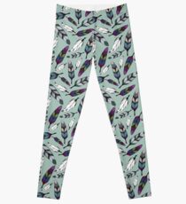 Colorful tribal feathers on mint background. Vector illustration print Leggings