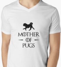 Camiseta para hombre de cuello en v Madre de Pugs - Negro