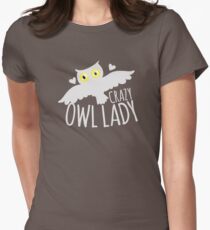 Crazy owl lady (white snowy owl) Women's Fitted T-Shirt