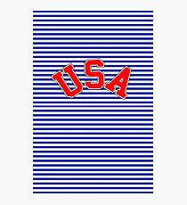 Trendy Breton Stripes with USA Red White and Blue Photographic Print