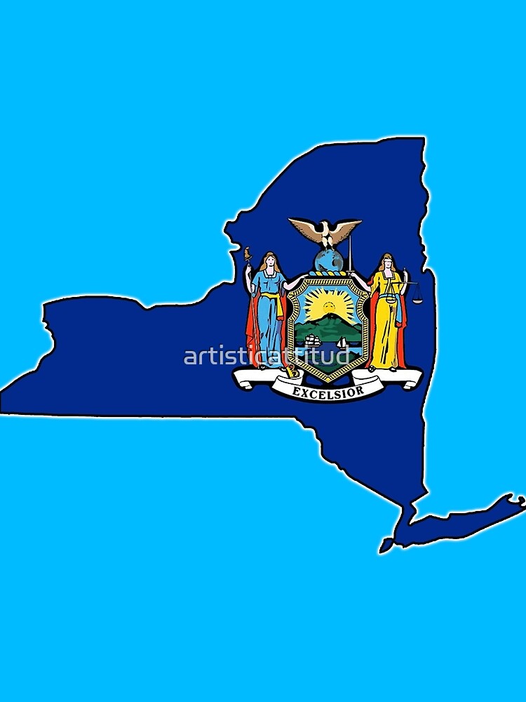 "New york flag New York state outline" Drawstring Bag by