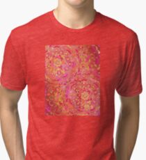 Hot Pink and Gold Baroque Floral Pattern Tri-blend T-Shirt