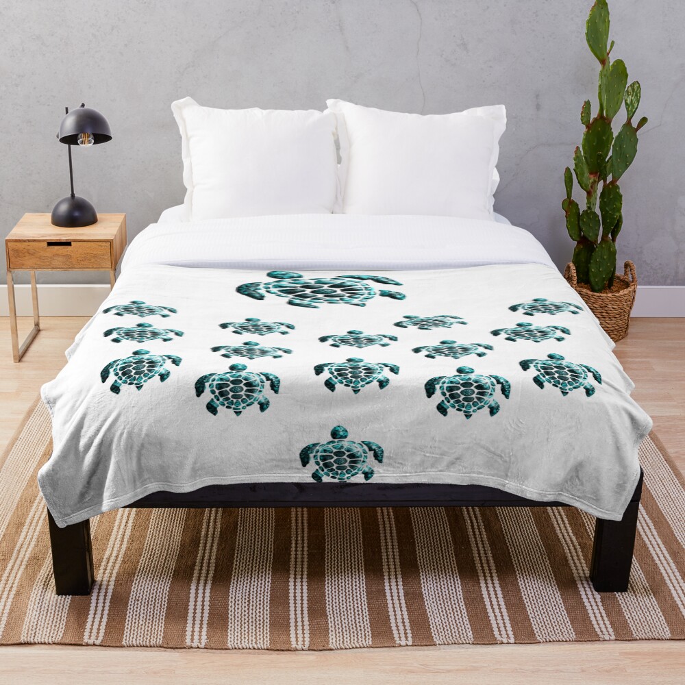 Sea Turtles - Abstract Maori Nature & Conservation Art on a throw blanket
