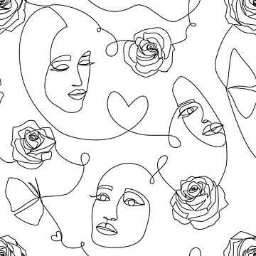 Seamless pattern, faces of girls on a white background. Doodle