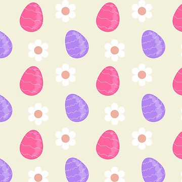 Artwork thumbnail, Spring pattern with cute Easter eggs and flowers by vectormarketnet