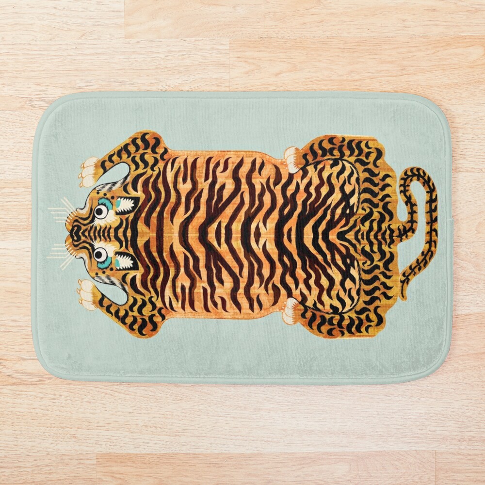Cute Golden Tibetan Tiger Rug in Sage Bath Mat