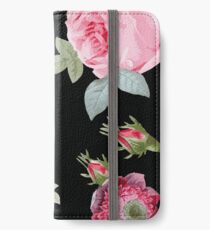 Rosa und Schwarz Botanischer Blumen iPhone Flip-Case/Hülle/Klebefolie