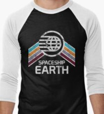 Vintage Spaceship Earth with Distressed Logo in Retro Style Men's Baseball ¾ T-Shirt