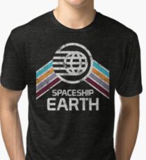 Vintage Spaceship Earth with Distressed Logo in Retro Style Tri-blend T-Shirt