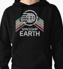 Vintage Spaceship Earth with Distressed Logo in Retro Style Pullover Hoodie