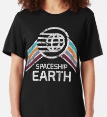 Camiseta ajustada Vintage Spaceship Earth con el logotipo angustiado en estilo Retro