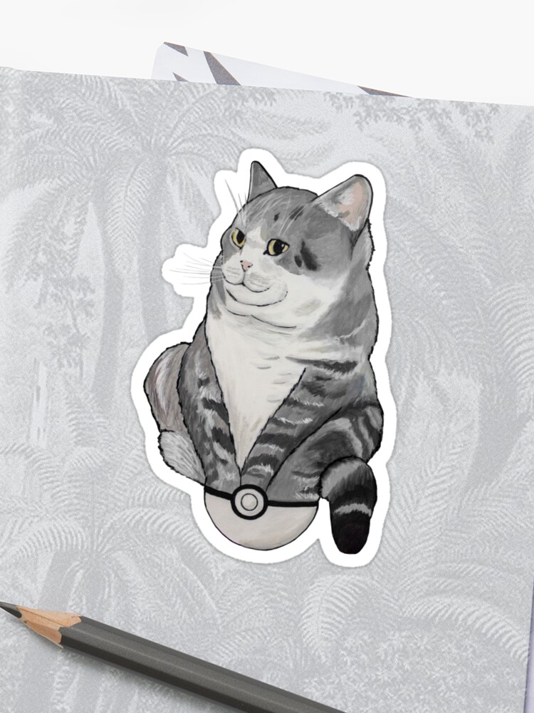 Fat Cat In A Pokeball Sticker By Sydtropolis Redbubble