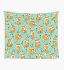 Dreamy Fox in Green Wall Tapestry