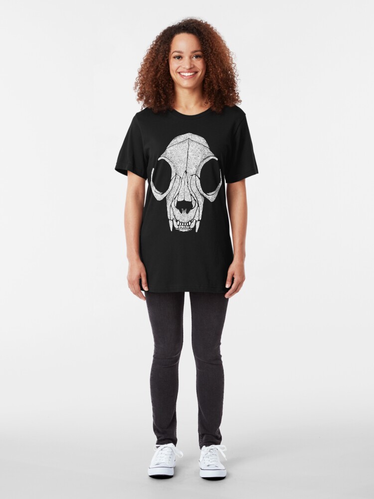 Alternate view of Cat Skull White Halftone Slim Fit T-Shirt