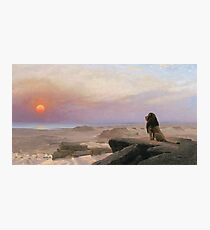 Jean-Leon Gerome - The Two Majesties. Sea landscape: sea view, mountains, calm sea, king of beasts, coast seaside, sunset, marin, seascape, sun clouds, nautical panorama, lion Photographic Print