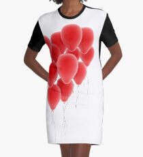 Gruppe 3D des roten Ballons formimg eine große Herzform T-Shirt Kleid