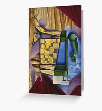 Juan Gris - Backgammon. Abstract painting: abstract art, geometric, expressionism, composition, lines, forms, creative fusion, spot, shape, illusion, fantasy future Greeting Card