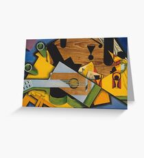 Juan Gris - Still Life With A Guitar. Abstract painting: abstract art, geometric, Guitar, composition, lines, forms, creative fusion, spot, shape, illusion, fantasy future Greeting Card