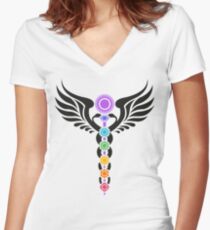 Caduceus - Kundalini - 7 Chakras Women's Fitted V-Neck T-Shirt
