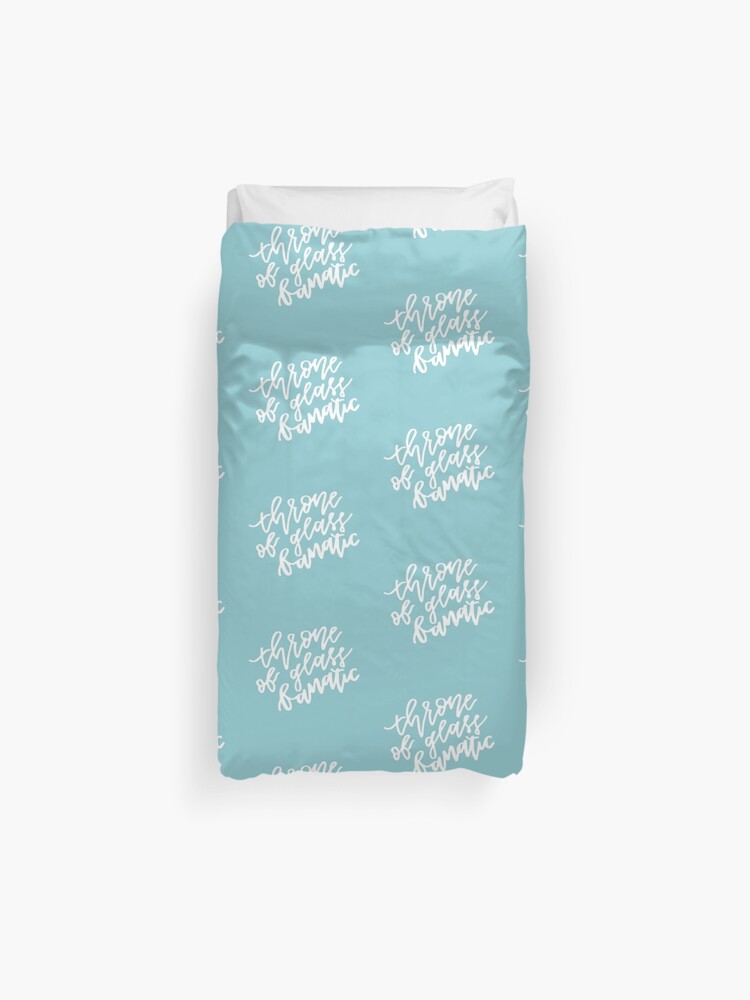 Throne Of Glass Fanatic White On Light Blue Duvet Cover By