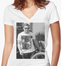 Ryan Gosling wearing aT-shirt of Macaulay Caulkin wearing a T-shirt of Ryan Gosling Women's Fitted V-Neck T-Shirt