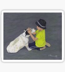 Little Boy and Bull Terrier Dog Sticker
