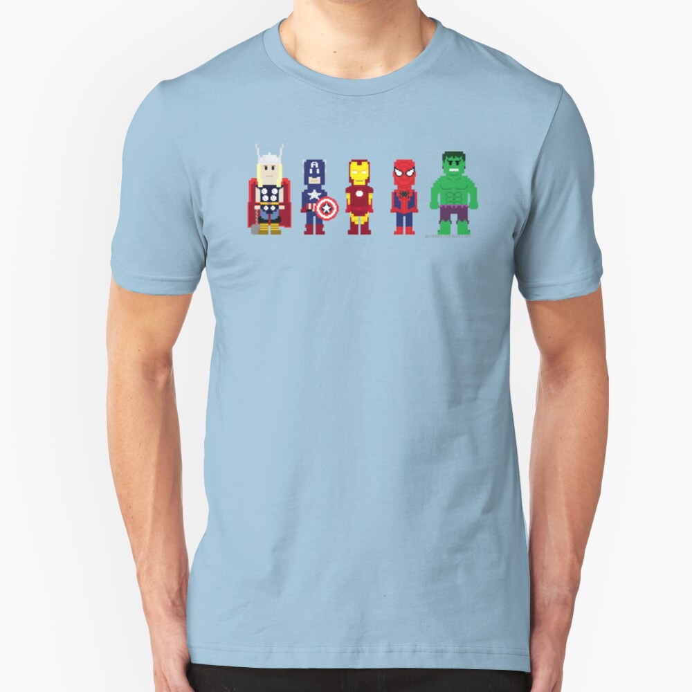 8-Bit Super Heroes! Slim Fit T-Shirt