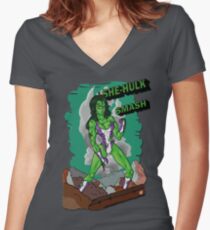 She-Hulk Smash! Women's Fitted V-Neck T-Shirt