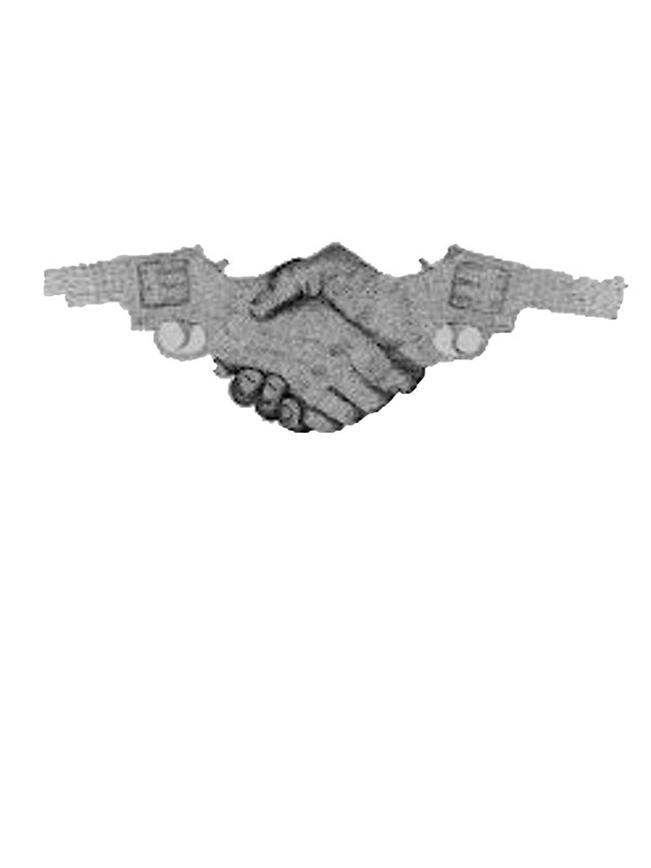 "Guns Shaking Hands" Stickers by Hewitt Redbubble