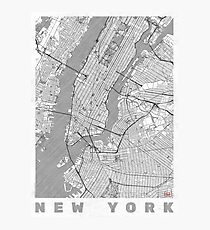 New York Map Line Photographic Print