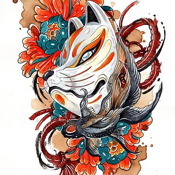 Japanese Aesthetic Kitsune Fox Mask Art Art Board Print for Sale by  EchoLotus