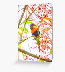 Rainbow lorikeet amongst flora Greeting Card