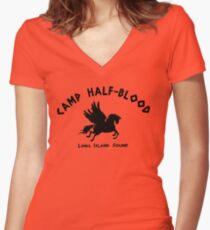 Camiseta entallada de cuello en V Campamento Half Blood: logotipo completo del campamento