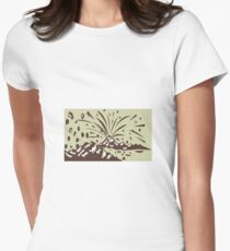 Volcano Eruption Island Woodcut Women's Fitted T-Shirt