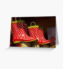 White Polka Dot Rain Boots Greeting Card