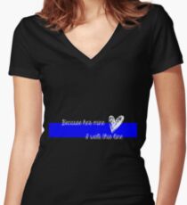 LEO Wife Thin Blue Line - Because he's mine I walk this line Women's Fitted V-Neck T-Shirt