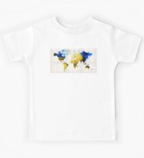 World Map 16 - Yellow And Blue Art By Sharon Cummings Kids Tee