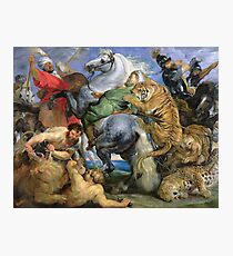 Peter Paul Rubens - The Tiger Hunt. People portrait: Men, horses, soldier, warrior, fight, death, leopard, lion, hunter, armour, spear Photographic Print